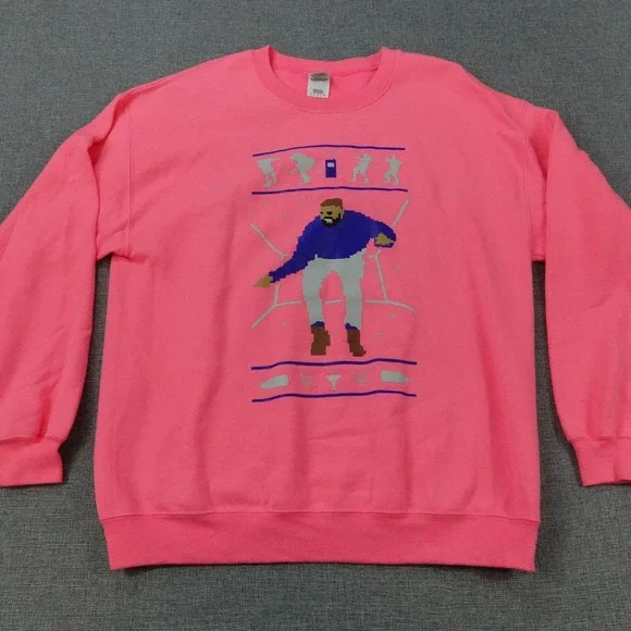 Drake Hotline Bling Parody Ugly Christmas Pink Sweatshirt - Size L - Picture 1 of 6